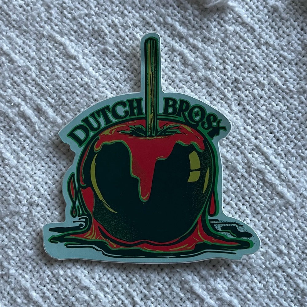 Dutch Bros Sticker SEPTEMBER 2024 Wicked Red Apple Sparkle Fall Halloween